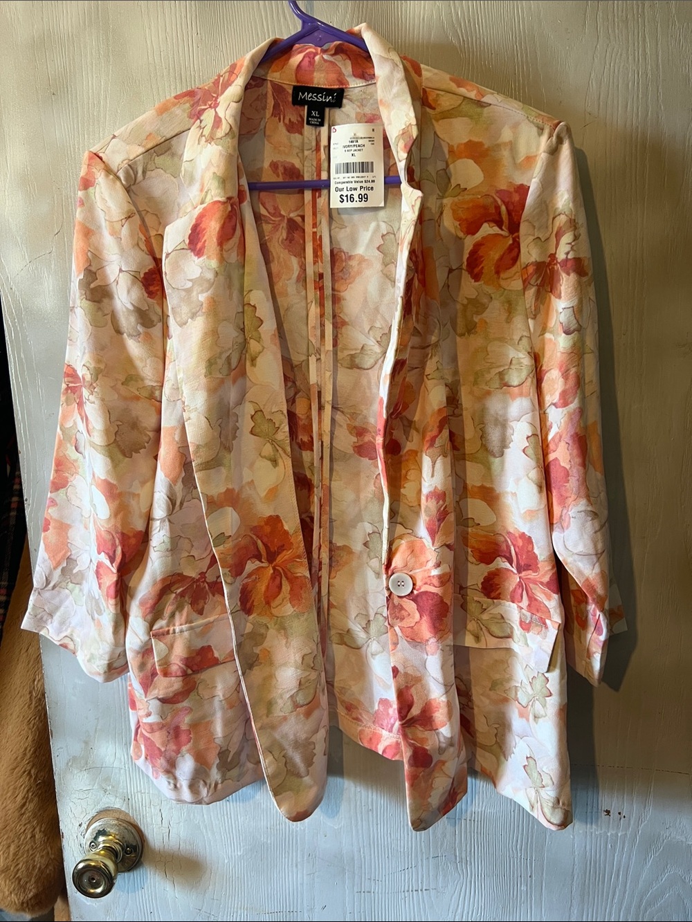 Messini Floral Open-Front Blazer in Peach & Cream
